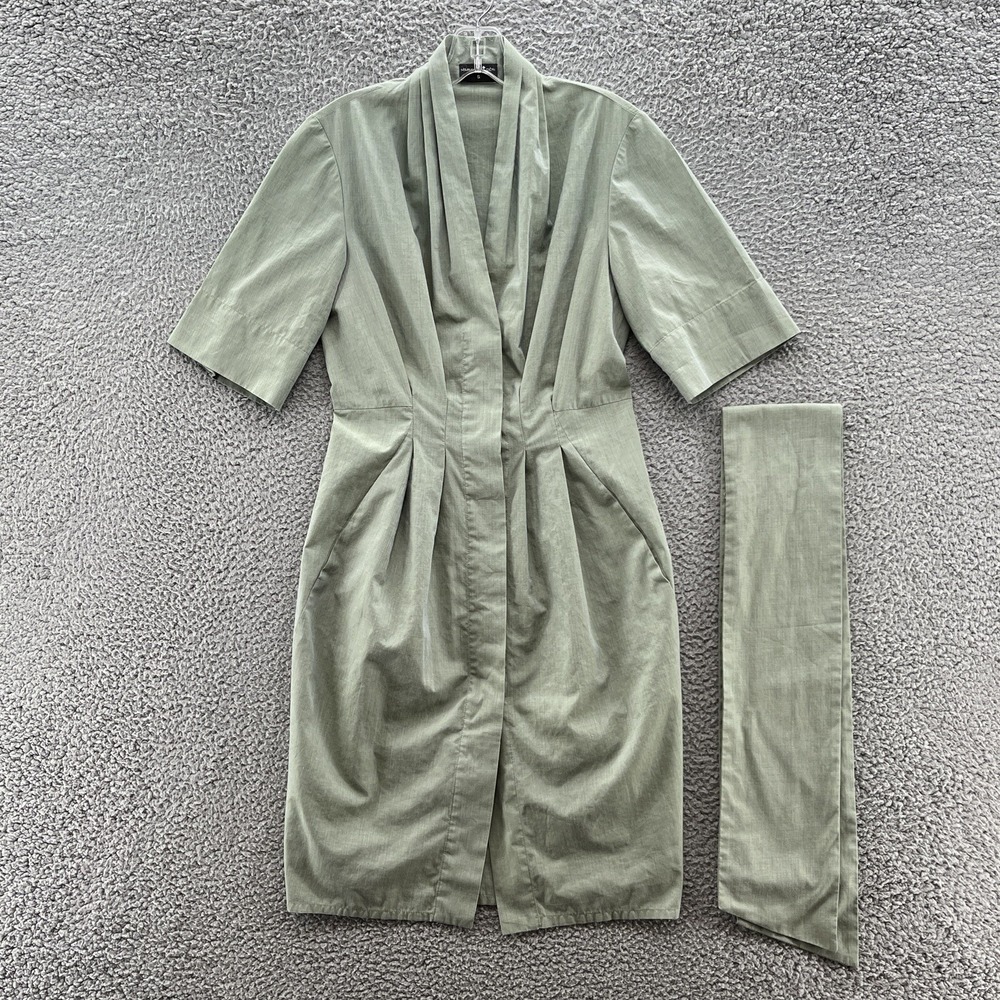 Marianna Deri Dress Womens Small Green‎ Pleated Button Front Classic Shirt Dress